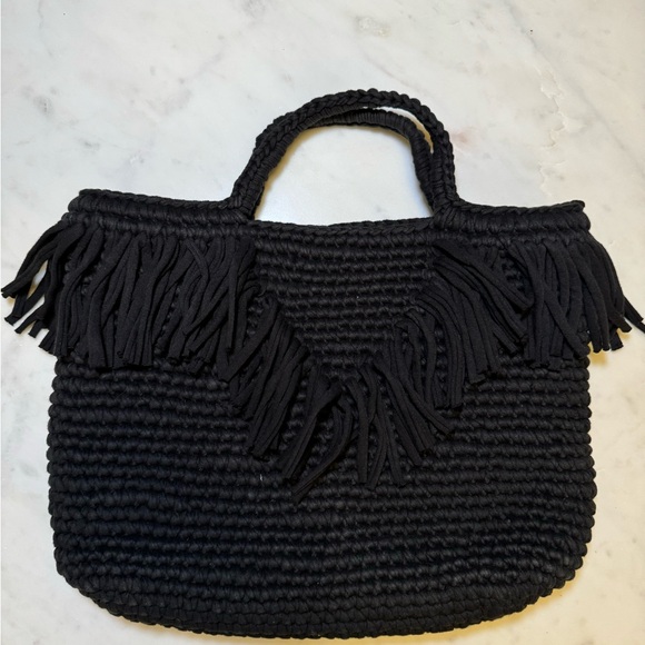 Black Handwoven Artisanal Mini Tote Bag - Picture 4 of 6
